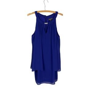 Jessica Howard Royal Blue Halter Chiffon Sleeveless Midi Shift Dress - Size 14P